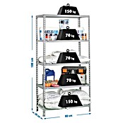 Simonrack Ecoclick Metallregal (L x B x H: 30 x 80 x 180 cm, Traglast: 150 kg/Boden, Anzahl Böden: 5, Montageart: Stecken, Silber)