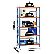 Simonrack Metall-Schwerlastregal Simonclick SuperPlus (L x B x H: 110 x 50 x 200 cm, Traglast: 180 kg/Boden, Anzahl Böden: 5 Stk., Stecken, Blau/Orange)