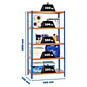 Simonrack Metall-Schwerlastregal Simonclick SuperPlus (L x B x H: 110 x 40 x 200 cm, Traglast: 180 kg/Boden, Anzahl Böden: 5 Stk., Stecken, Blau/Orange)