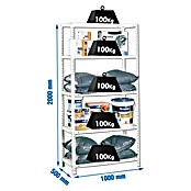 Simonrack Metall-Schwerlastregal Comfort Plus (L x B x H: 50 x 100 x 200 cm, Traglast: 100 kg/Boden, Anzahl Böden: 5 Stk., Weiß)