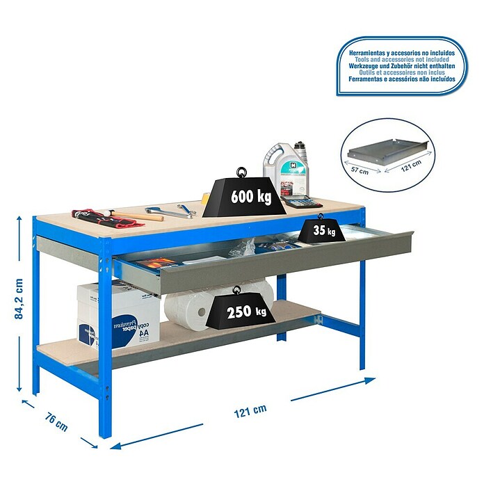 Simonrack Simonwork Banco de trabajo BT0 Box (L x An x Al: 76 x 121 x 84,2 cm, Azul)