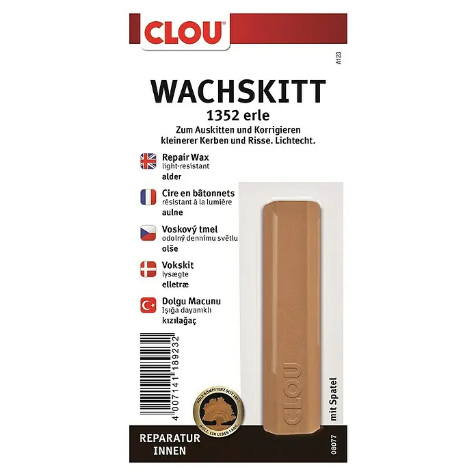 Clou Wachskittstange - Erle - Produktabbildung von CLOU Wachskitt 1352 Erle, ein Reparaturwachs zur Ausbesserung kleinerer Schäden im Innenbereich.