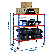 Simonrack Simonclick Estantería metálica Maderclick Mobile (L x An x Al: 50 x 110 x 90 cm, Capacidad de carga: 150 kg/balda, Número de baldas: 3 ud., Azul/Naranja)