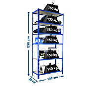 Simonrack Simonclick Metallregal (L x B x H: 30 x 100 x 250 cm, Traglast: 150 kg/Boden, Anzahl Böden: 6 Stk., Blau)