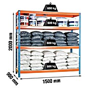 Simonrack Simontaller Metall-Schwerlastregal (L x B x H: 90 x 150 x 200 cm, Traglast: 600 kg/Boden, Anzahl Böden: 4 Stk., Blau/Orange)