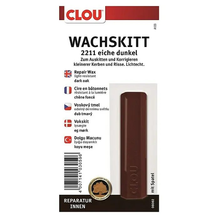 Clou Wachskittstange - Eiche Dunkel - CLOU Wachskitt 2211 Eiche dunkel zur Reparatur von Holzoberflächen.