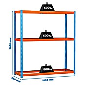 Simonrack Simontaller Estantería para cargas pesadas Simonforte (L x An x Al: 45 x 180 x 200 cm, Capacidad de carga: 600 kg/balda, Número de baldas: 3 ud., Azul/Naranja)