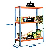Simonrack Simontaller Estantería para cargas pesadas Ecoforte  (L x An x Al: 60 x 180 x 200 cm, Capacidad de carga: 400 kg/balda, Número de baldas: 3 ud., Azul/Naranja)