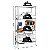 Simonrack Simonclick Metallregal (L x B x H: 30 x 80 x 160 cm, Traglast: 150 kg/Boden, Anzahl Böden: 4 Stk., Silber)