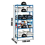 Simonrack Simonclick Metallregal (L x B x H: 40 x 100 x 200 cm, Traglast: 150 kg/Boden, Anzahl Böden: 5 Stk., Blau)