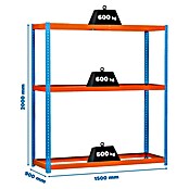 Simonrack Simontaller Estantería para cargas pesadas Simonforte (L x An x Al: 90 x 150 x 200 cm, Capacidad de carga: 600 kg/balda, Número de baldas: 3 ud., Azul/Naranja)
