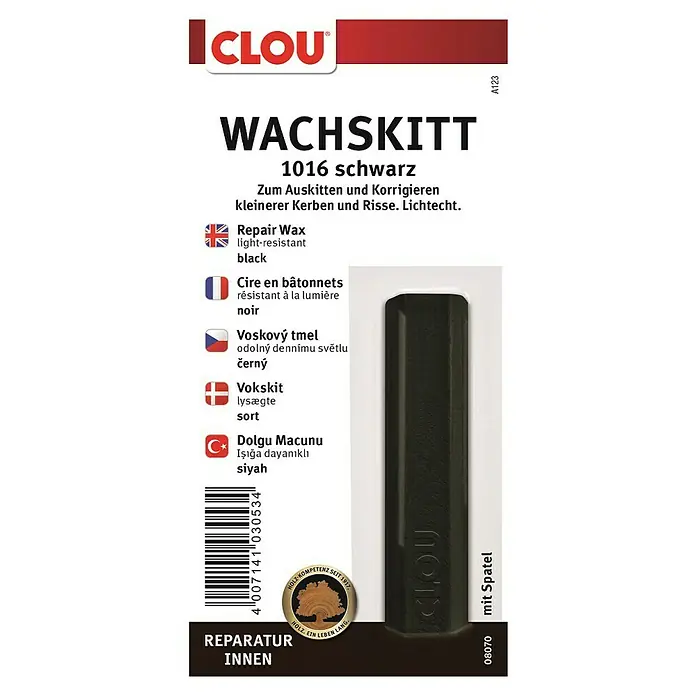 Clou Wachskittstange - Schwarz - Produktabbildung von CLOU Wachskitt 1016 schwarz, ideal zum Ausbessern von kleineren Kerben und Rissen im Innenbereich.
