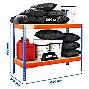 Simonrack Simontaller Metall-Schwerlastregal (L x B x H: 60 x 150 x 90 cm, Traglast: 600 kg/Boden, Anzahl Böden: 2 Stk.)