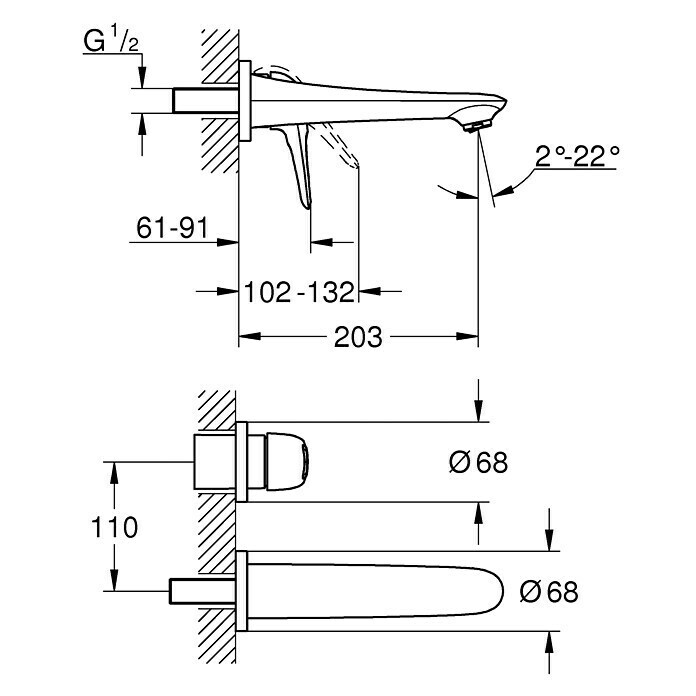 Grohe Eurostyle Wand-Waschtischarmatur (2-Loch, Weiß, Glänzend)