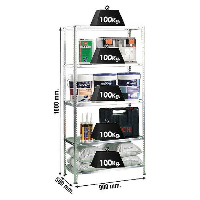 Simonrack Simonclassic Metallregal (L x B x H: 50 x 90 x 180 cm, Traglast: 100 kg/Boden, Anzahl Böden: 5 Stk., Silber)