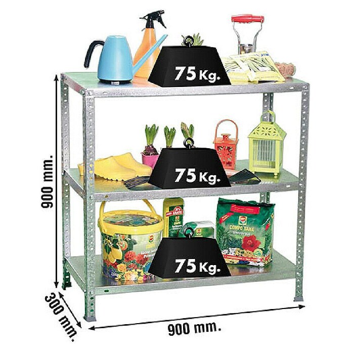 Simonrack Simonclassic Metallregal (L x B x H: 30 x 90 x 90 cm, Traglast: 75 kg/Boden, Anzahl Böden: 3 Stk., Silber)