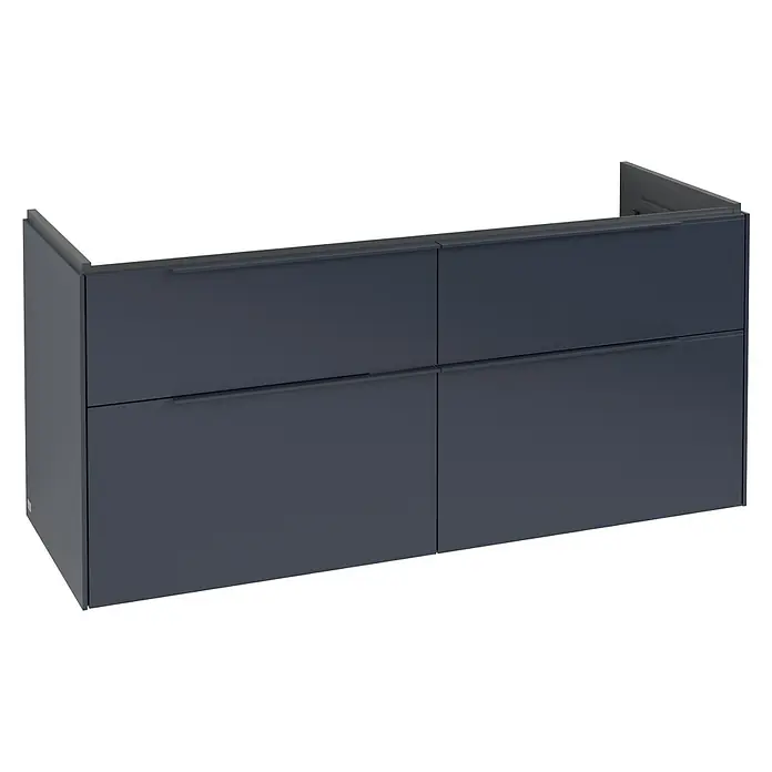 Villeroy & Boch Subway 3.0 Waschbeckenunterschrank - Marine Blue, Anzahl Schubladen: 4 Stk., Farbe Griff: Monochrom, B x T x H: 127,2 x 47,8 x 57,6 cm - Dunkelgrauer wandmontierter Waschtischunterschrank mit vier Schubladen und Griffmulden.