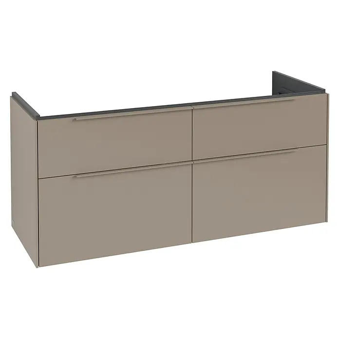 Villeroy & Boch Subway 3.0 Waschbeckenunterschrank - Taupe, Anzahl Schubladen: 4 Stk., Farbe Griff: Monochrom, B x T x H: 127,2 x 47,8 x 57,6 cm - Modernes greiges Wandhängeschrank mit vier Schubladen und integrierten Griffen.
