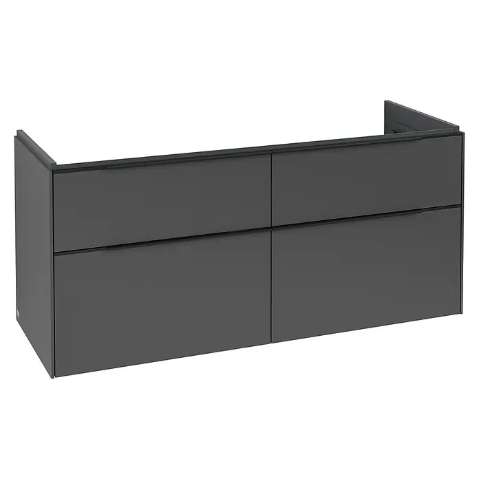 Villeroy & Boch Subway 3.0 Waschbeckenunterschrank - Graphite, Anzahl Schubladen: 4 Stk., Farbe Griff: Volcano Black, B x T x H: 127,2 x 47,8 x 57,6 cm - Dunkelgrauer, wandmontierter Badunterschrank mit vier Schubladenfronten und integrierten Griffen.