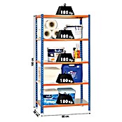 Simonrack Simonclick Metallregal (L x B x H: 30 x 80 x 180 cm, Traglast: 180 kg/Boden, Anzahl Böden: 5 Stk., Blau/Orange)