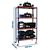 Simonrack Simonclick Estantería metálica Simonclick Mobile Superplus (L x An x Al: 30 x 110 x 150 cm, Capacidad de carga: 180 kg/balda, Número de baldas: 4 ud., Azul/Naranja)
