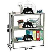 Simonrack Simonclassic Metallregal (L x B x H: 40 x 90 x 90 cm, Traglast: 75 kg/Boden, Anzahl Böden: 3 Stk., Grau)