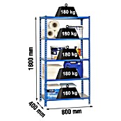 Simonrack Simonclick Metallregal (L x B x H: 40 x 80 x 180 cm, Traglast: 180 kg/Boden, Anzahl Böden: 5 Stk., Blau)