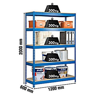 Simonrack Bricoforte Schwerlastregal Bricoforte Chipboard (H x B x T: 200 x 120 x 60 cm, Traglast pro Boden: 300 kg, Anzahl Böden: 5 Stk., Stecken, Blau)