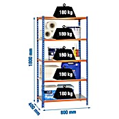 Simonrack Simonclick Metallregal (L x B x H: 40 x 80 x 180 cm, Traglast: 180 kg/Boden, Anzahl Böden: 5 Stk., Blau/Orange)