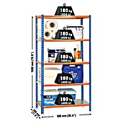Simonrack Simonclick Metallregal (L x B x H: 30 x 90 x 180 cm, Traglast: 180 kg/Boden, Anzahl Böden: 5 Stk., Blau/Orange)