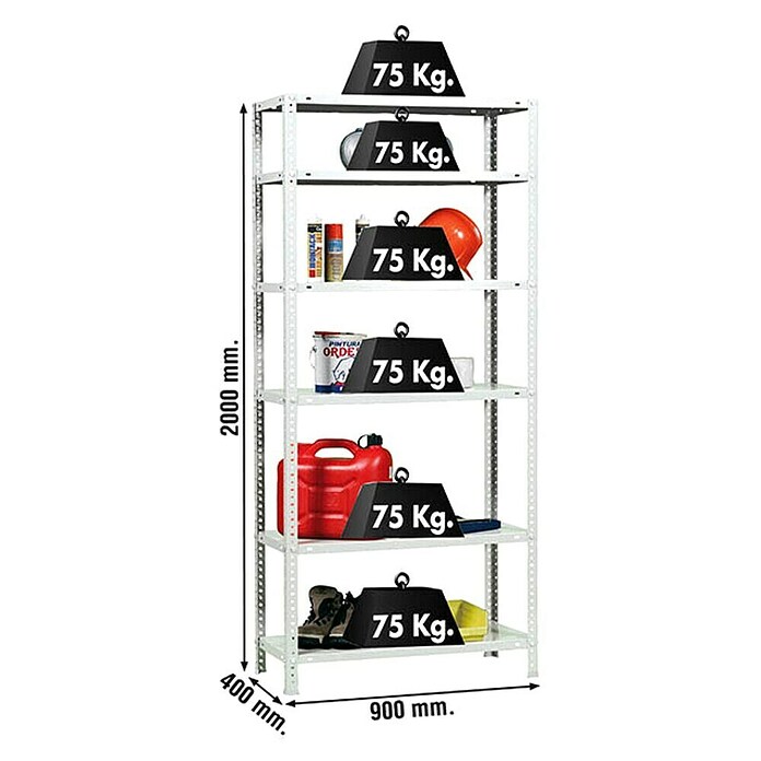 Simonrack Simonclassic Metallregal (L x B x H: 40 x 90 x 200 cm, Traglast: 75 kg/Boden, Anzahl Böden: 6 Stk., Weiß)