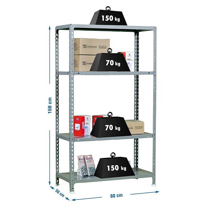 Simonrack Ecoclick Estantería metálica (L x An x Al: 50 x 80 x 150 cm, Número de baldas: 4 ud., Gris)
