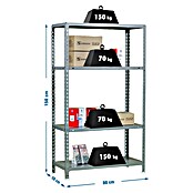 Simonrack Ecoclick Estantería metálica (L x An x Al: 50 x 80 x 150 cm, Número de baldas: 4 ud., Gris)