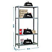 Simonrack Simonclick Metallregal (L x B x H: 30 x 80 x 160 cm, Traglast: 150 kg/Boden, Anzahl Böden: 4 Stk., Grau)