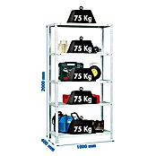 Simonrack Simonclassic Metallregal (L x B x H: 40 x 100 x 200 cm, Traglast: 75 kg/Boden, Anzahl Böden: 5 Stk., Weiß)