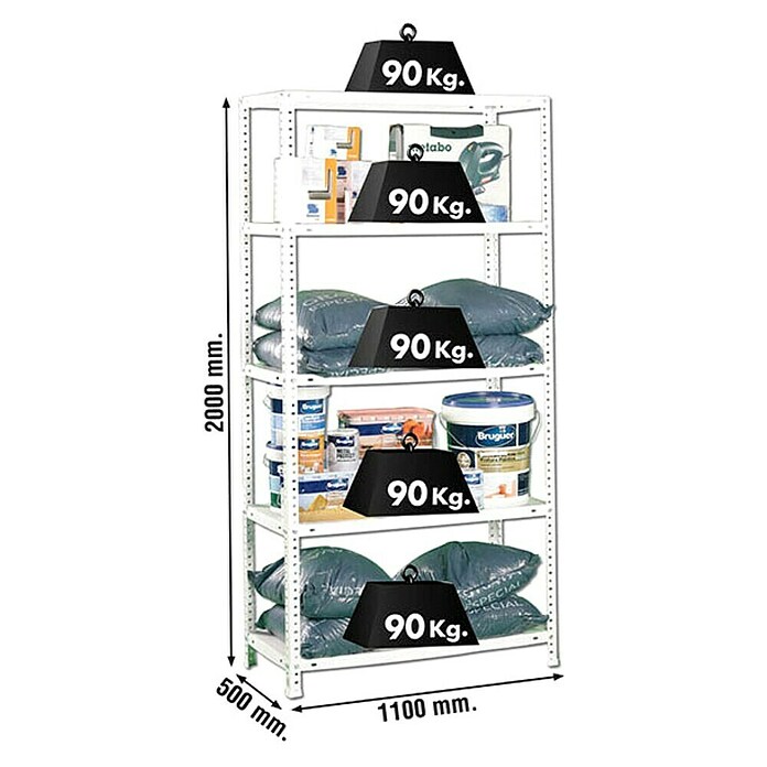 Simonrack Simonclassic Metallregal (L x B x H: 50 x 110 x 200 cm, Traglast: 100 kg/Boden, Anzahl Böden: 5 Stk., Weiß)