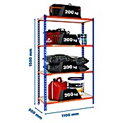 Simonrack Maderclick Metallregal Maderclick SuperPlus (H x B x T: 150 x 110 x 50 cm, Traglast pro Boden: 200 kg, Anzahl Böden: 4 Stk., Stecken, Blau/Orange) | BAUHAUS
