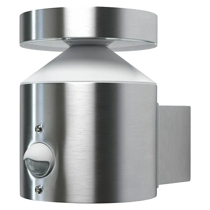 Ledvance LED-Sensor-Außenwandleuchte Wall - 6 W, L x B x H: 15 x 10,2 x 13,5 cm, Edelstahl, Warmweiß - Metallische Außenleuchte mit Bewegungssensor für den Wandbereich, modernes Design. Ideal zur Beleuchtung von Hauswänden und Eingängen.