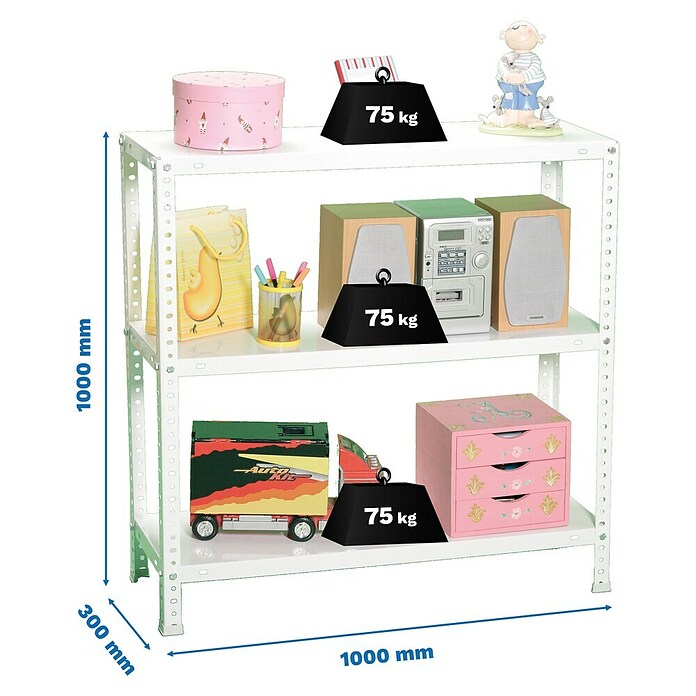Simonrack Simonclassic Estantería metálica Advantage Plus (Al x An x Pr: 100 x 100 x 30 cm, Capacidad de carga por balda: 75 kg, Número de baldas: 3 ud., Atornillado, Blanco) | BAUHAUS
