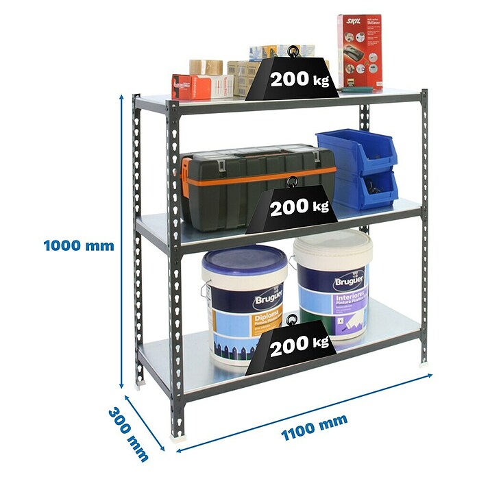 Simonrack Simonclick Metallregal Simonclick Super Plus (H x B x T: 100 x 110 x 30 cm, Traglast pro Boden: 200 kg, Anzahl Böden: 3 Stk., Stecken, Anthrazit/Weiß) | BAUHAUS