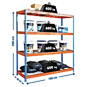 Simonrack Simontaller Schwerlastregal Ecoforte Rex (H x B x T: 200 x 180 x 60 cm, Traglast pro Boden: 400 kg, Anzahl Böden: 4 Stk., Stecken, Blau/Orange) | BAUHAUS
