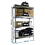 Simonrack Simonforte Schwerlastregal Simonforte Chipboard (H x B x T: 200 x 210 x 90 cm, Traglast pro Boden: 400 kg, Anzahl Böden: 4 Stk., Stecken, Silber) | BAUHAUS