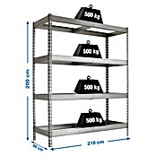Simonrack Simonforte Estantería para cargas pesadas (Al x An x Pr: 200 x 210 x 75 cm, Número de baldas: 4 ud., Inserción, Galvanizado, Capacidad de carga por balda: 600 kg) | BAUHAUS