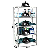 Simonrack Simonclick Metallregal (L x B x H: 40 x 90 x 180 cm, Traglast: 150 kg/Boden, Anzahl Böden: 5 Stk., Weiß)