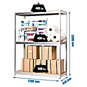 Simonrack Simontaller Estantería para cargas pesadas Ecoforte Galvanizada (L x An x Al: 45 x 120 x 200 cm, Capacidad de carga: 400 kg/balda, Número de baldas: 3 ud., Plateado)