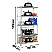 Simonrack Simonclick Metallregal (L x B x H: 40 x 90 x 180 cm, Traglast: 180 kg/Boden, Anzahl Böden: 5 Stk., Silber)