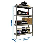 Simonrack Simontaller Estantería para cargas pesadas Simonforte Metal (L x An x Al: 45 x 150 x 200 cm, Capacidad de carga: 600 kg/balda, Número de baldas: 4 ud., Plateado)