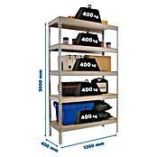 Simonrack Simontaller Metall-Schwerlastregal (L x B x H: 45 x 120 x 300 cm, Traglast: 400 kg/Boden, Anzahl Böden: 5 Stk.)