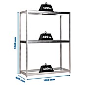 Simonrack Simontaller Estantería para cargas pesadas Ecoforte Galvanizada (L x An x Al: 60 x 150 x 200 cm, Capacidad de carga: 400 kg/balda, Número de baldas: 3 ud., Plateado)