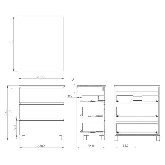 Conjunto de mueble de baño Inter (Ancho: 70 cm, Roble, 3 pzs.) | BAUHAUS
